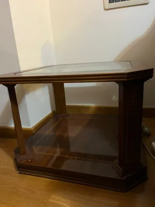 Mesita auxiliar salón madera y cristal