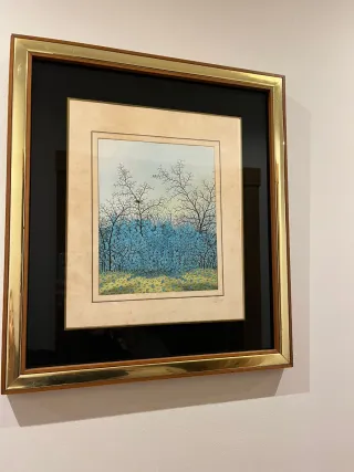 Cuadro decorativo paisaje azul y dorado