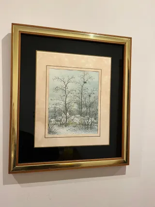 Cuadro decorativo paisaje azul y dorado