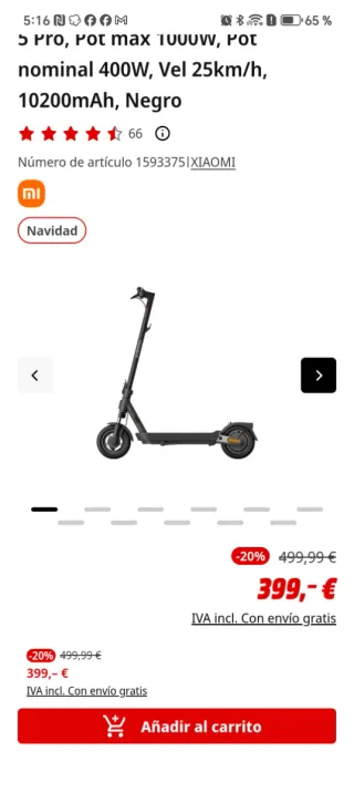 Patinete Xiaomi 5 Pro 1000W Negro