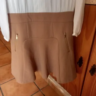 Vestido Sfera Blanco y Marrón Talla S Nuevo