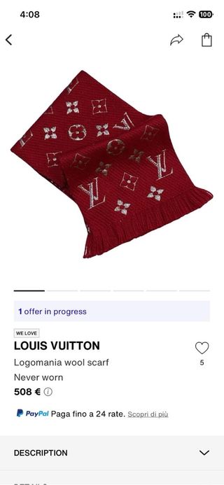 Louis Vuitton Logomania Sciarpa Lana Rossa