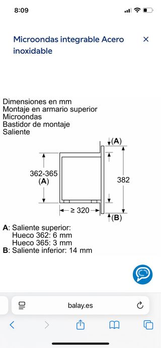 Microondas integrable acero inoxidable