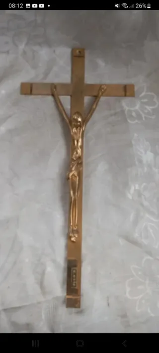 Crocifisso d'epoca dorato in ottone