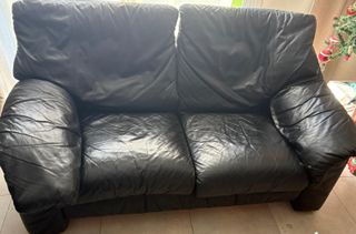 Sofá de piel negro 2 y 3 plazas