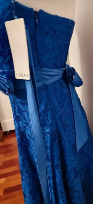Vestido fiesta encaje azul nuevo talla 42