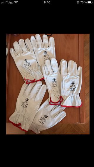 Lote 3 Guantes de trabajo de cuero blanco T9