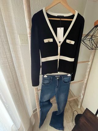 Cárdigan Zara Negro Blanco Talla S
