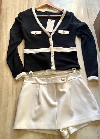 Cárdigan Zara Negro Blanco Talla S