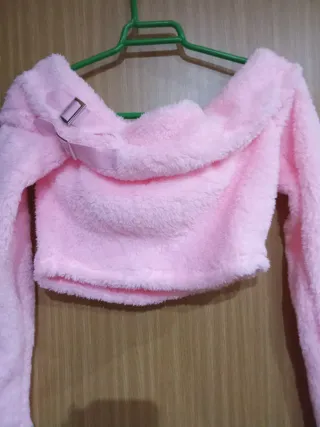 Jersey rosa peluche crop top