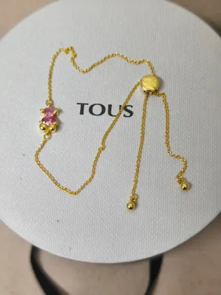 Pulsera Tous Oso Rosa Baño Oro