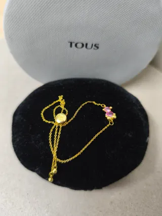 Pulsera Tous Oso Rosa Baño Oro