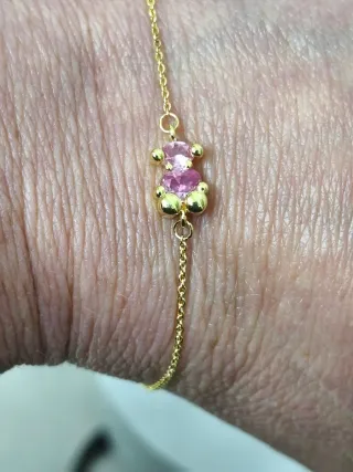 Pulsera Tous Oso Rosa Baño Oro