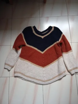 Jersey mujer rayas beige y naranja