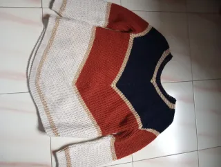 Jersey mujer rayas beige y naranja