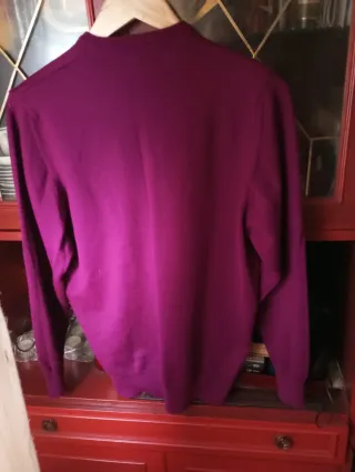 Jersey Cardigan Granate Talla G. Lama merina mitad