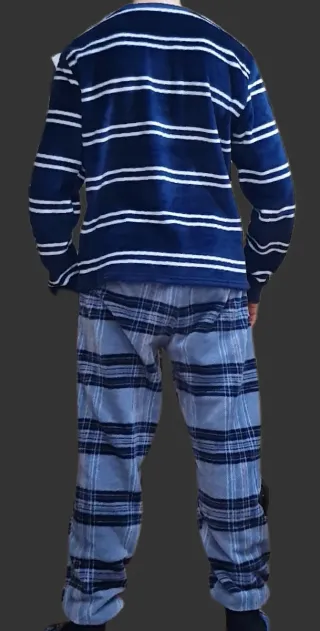 Pijama Hombre Afelpado Rayas Azul y Blanco