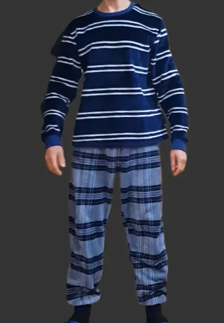 Pijama Hombre Afelpado Rayas Azul y Blanco