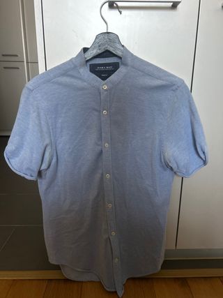Camisa Zara Hombre Celeste Talla 40 Slim Fit