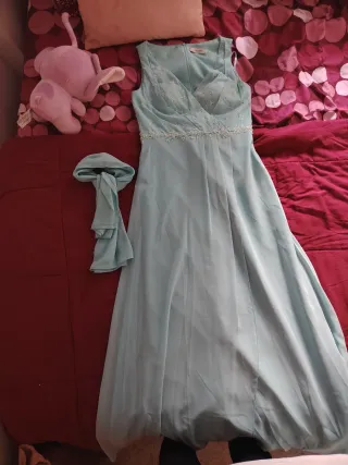 Vestido de fiesta azul verdoso usado una vez