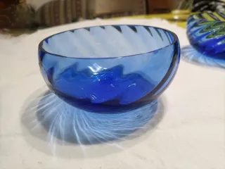 Set 3 ciotole vetro soffiato blu anni 90