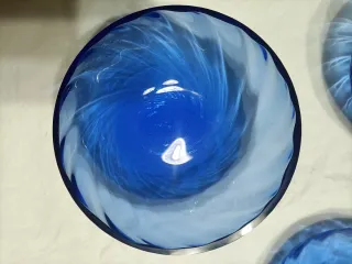 Set 3 ciotole vetro soffiato blu anni 90