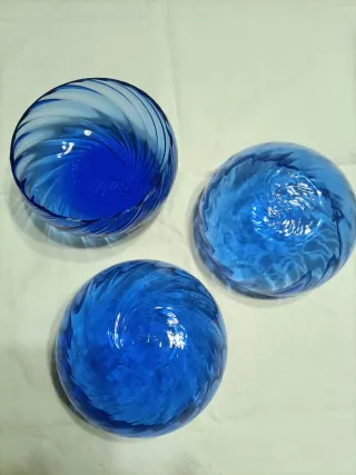 Set 3 ciotole vetro soffiato blu anni 90