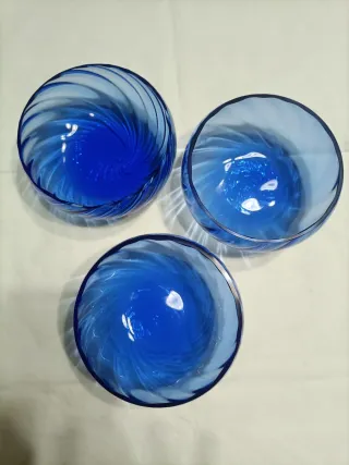 Set 3 ciotole vetro soffiato blu anni 90