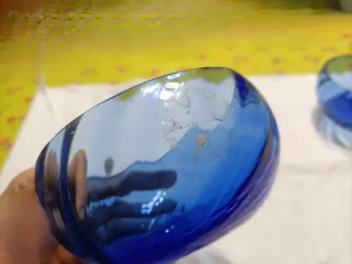 Set 3 ciotole vetro soffiato blu anni 90