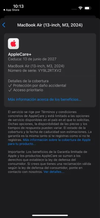 MacBook Air 13 M3 2024 8/256GB + AppleCare 2027