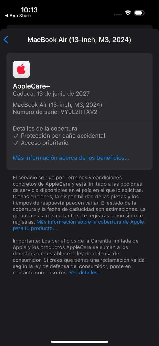 MacBook Air 13 M3 2024 8/256GB + AppleCare 2027