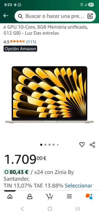 MacBook Air 15 M3 2024 batería 100%