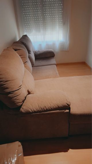 Sofá chaise longue beige/marrón tela