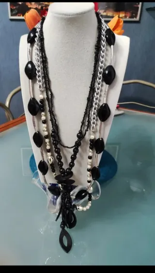 Set 5 collane vintage nero e argento