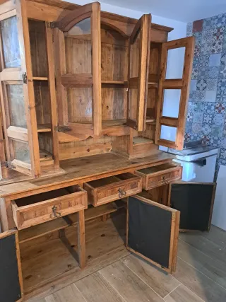 Vitrina Alacena Rústica Madera y Cristal