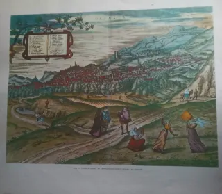Litografie storiche di Bilbao e Granada del XVI secolo, con timbro