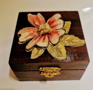 4x Cofanetti Legno Decorati Fiori Fatti a Mano