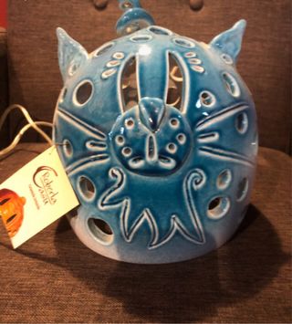 Lampada gatto ceramica artigianale