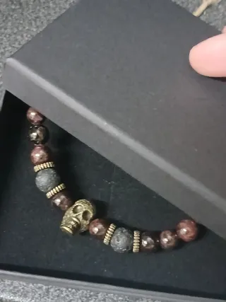 Pulseira Caveira Bronze Pedras Naturais