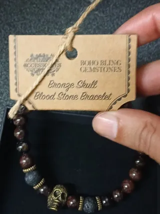 Pulseira Caveira Bronze Pedras Naturais