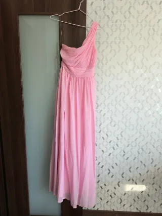 Regalo Vestido rosa fiesta asimétrico largo.