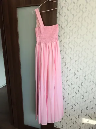 Regalo Vestido rosa fiesta asimétrico largo.