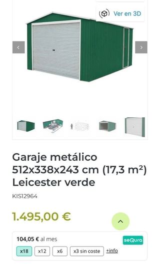 Garaje metálico 512x338x243 cm (17,3 m²) Leicester verde KIS12964