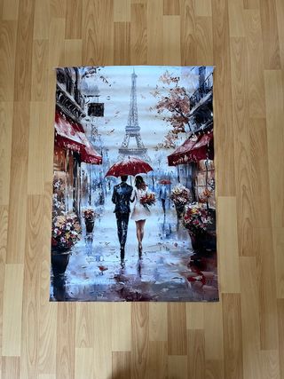 Lienzo 60x90cm Pareja París Lluvia Torre Eiffel