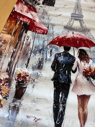 Lienzo 60x90cm Pareja París Lluvia Torre Eiffel