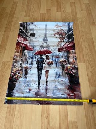 Lienzo 60x90cm Pareja París Lluvia Torre Eiffel