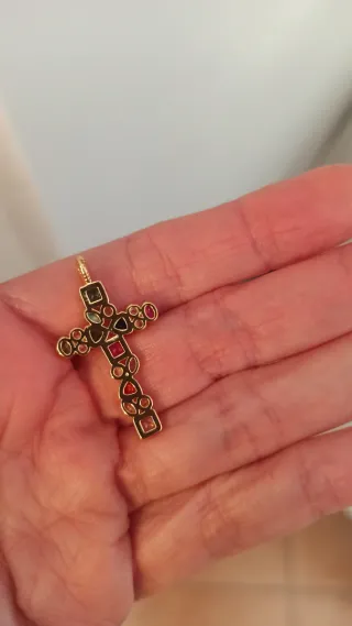 Colgante Cruz Acero Dorado Piedras Semipreciosas