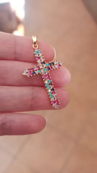 Colgante Cruz Acero con Piedras Semipreciosas