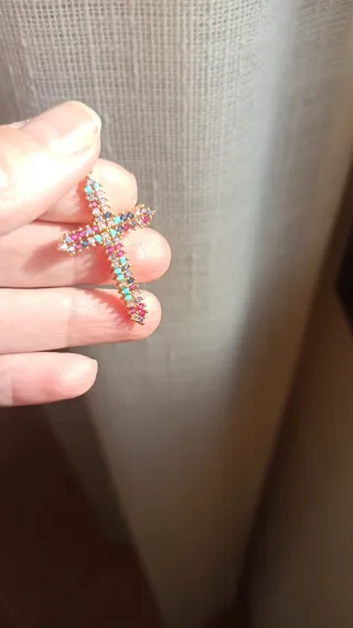 Colgante Cruz Acero con Piedras Semipreciosas