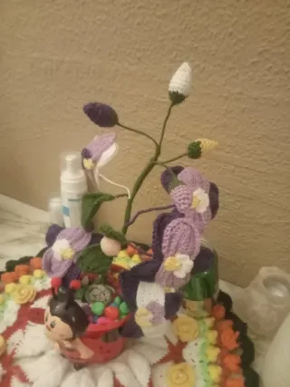 Centro de mesa flores crochet